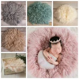 Newborn Photography Accessories Soft Fluffy Wool Background Blanket Shooting Posing Rattan Basket Studio Baby Photography Props